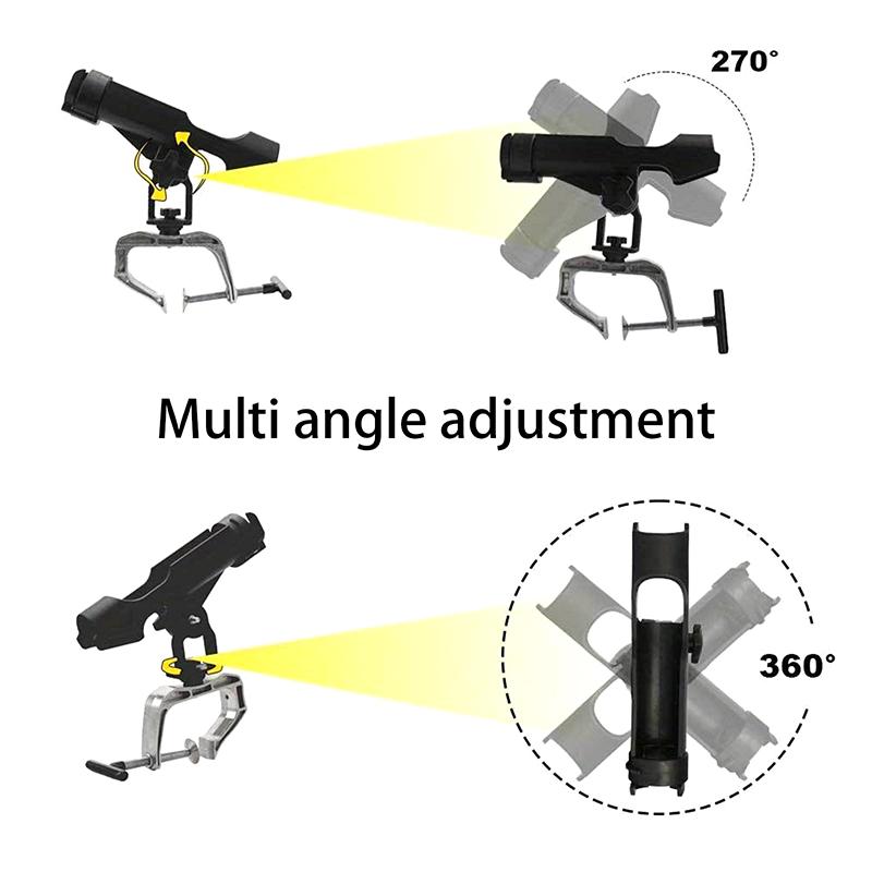 360° Nastavitelný držák rybářského prutu s velkým otvorem svorky, multifunkční držák prutu na loď, montáž na zábradlí pro jachty, kajaky