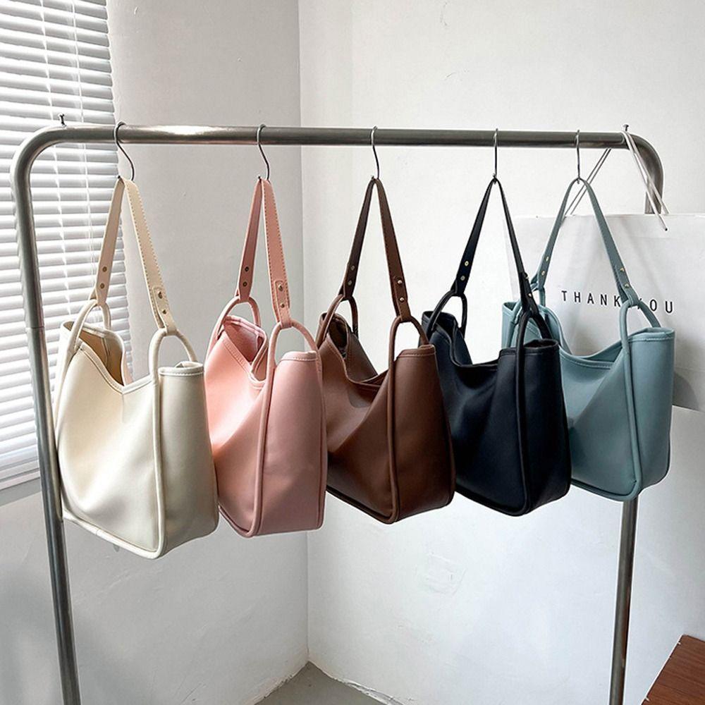 

Ins Style PU Leather Tote Bag Solid Color Ins Handbag Simple Bucket Shoulder Bag Birthday Gifts