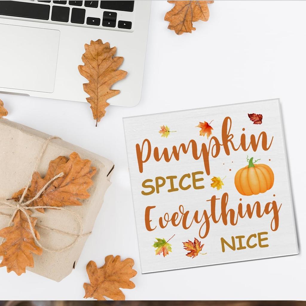 Fall Decor, Fall Kitchen Wooden Sign Decor Desk Sign Pumpkin Spice Wooden Block Sign Rustic Home Shelf Wall Decoration