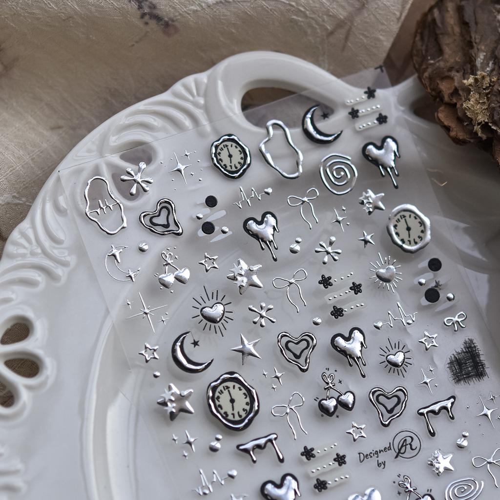1Pc Metallic Dark Wind Star Moon Heartbeat Nail Art Decorative Paper