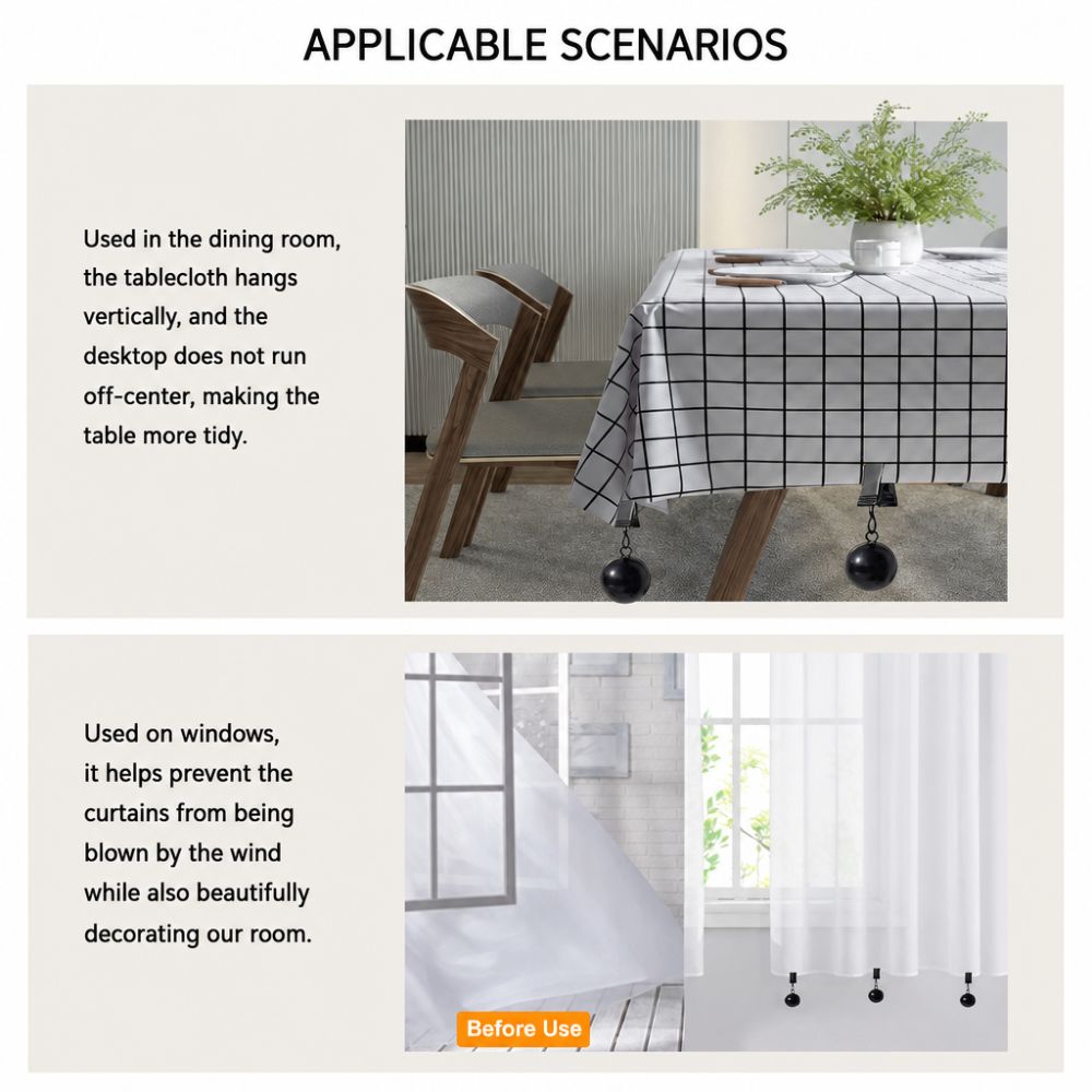 4pcs Windproof Tablecloth Weights Clips Solid Metal Ball Table Cover Pendant Clips  Home Dining