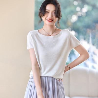 Srcr Women's Mulberry Silk Blend Jacquard Knit T-Shirt