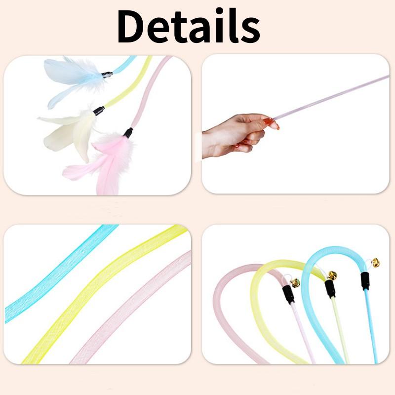 Cat Toys Feather Sticks Cat Toys Interactive Feather Toy for Cats Teasing Long Handle Stick Cats Toy with Bell Pet Supplies