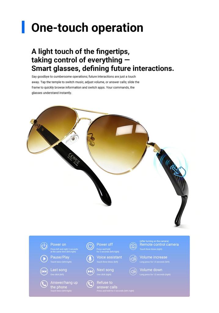AI Smart Bluetooth Sunglasses: Real-time Translation In 100+ Languages, Call Support, and Music Streaming.