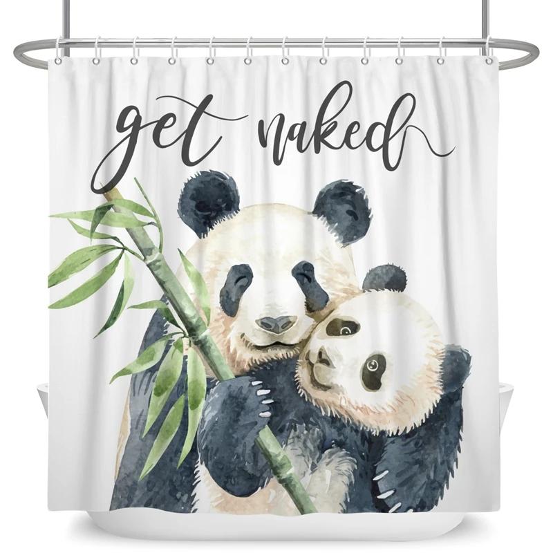 Funny Panda Shower Curtain Cute Pattern Waterproof Polyester Shower Curtain Baby Room Decor Bathtub Curtain Textured With Hooks