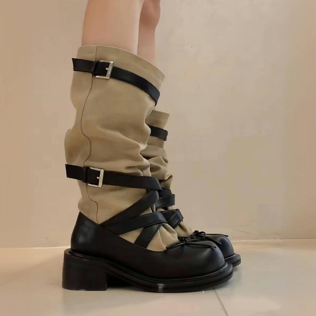 Reba thick heel French retro western cowboy boots women's boots autumn new tall knight boots