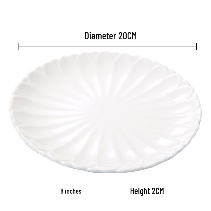 Chrysanthemum Ceramic Plate - Floral Shallow Round Plate for Snacks & Steak - Chinese Style