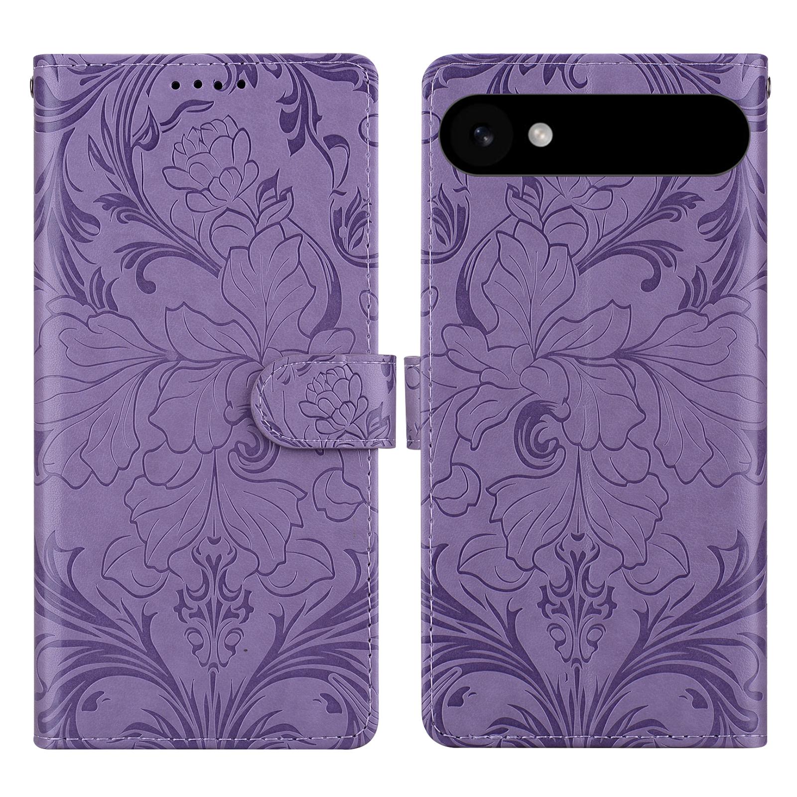 

For iPhone 17 Air Leather Case Imprinted Floral Pattern Wallet Stand Flip Phone Cover Purple