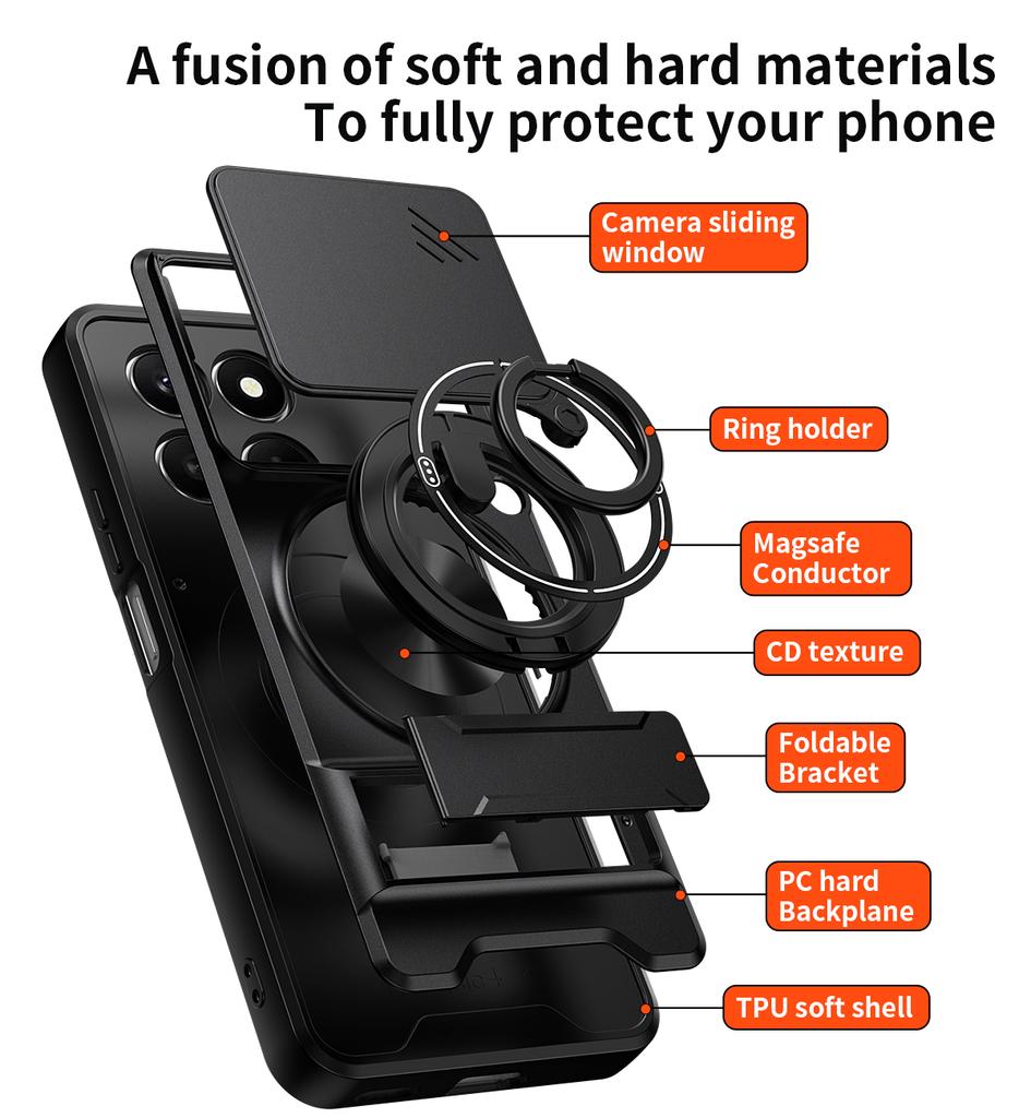 Armor Case For Honor 400 Smart 5G Case Shockproof Slide Lens Protector Phone Cover For Honor 400 Smart Case Fundas With Ring