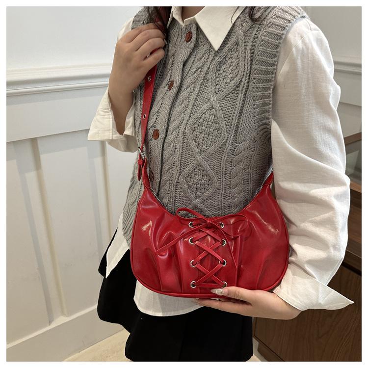 Women's Faux Leather Drawstring Bow Knot Purse Trendy Clutch Shoulder Crossbody Bag