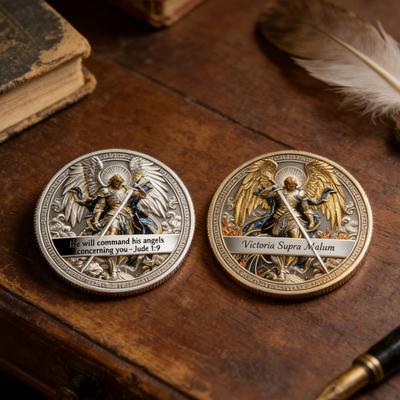 1/2/3Pcs Double-sided Archangel Collectible Coin Metal Carving St. Michael Souvenir Coin Christian Faith Challenge Token Decoration Religious Gift