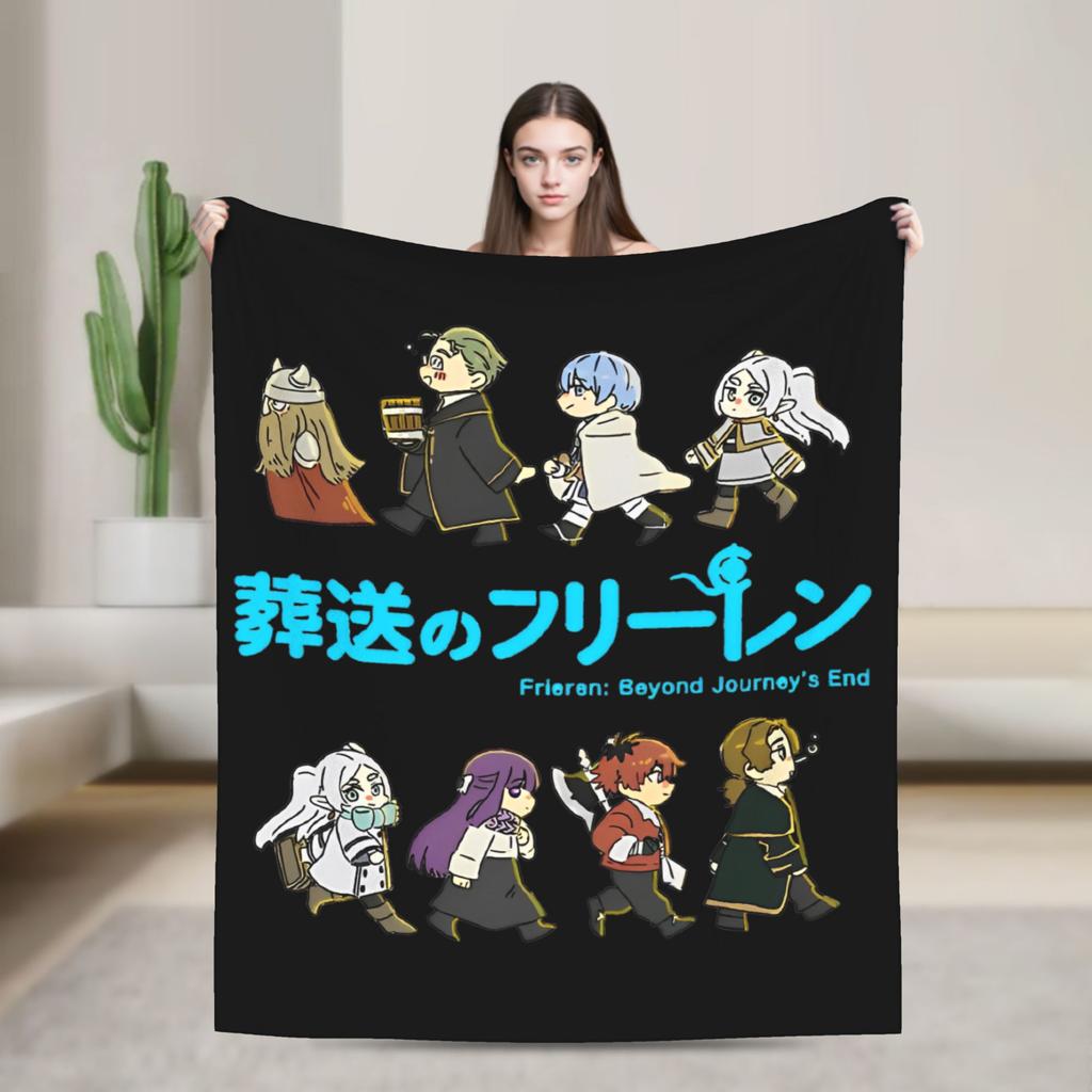 Frieren Beyond Journey's End Blankets Flannel Print Full Character Multi-function Lightweight Throw Blankets Bedspreads Quilt