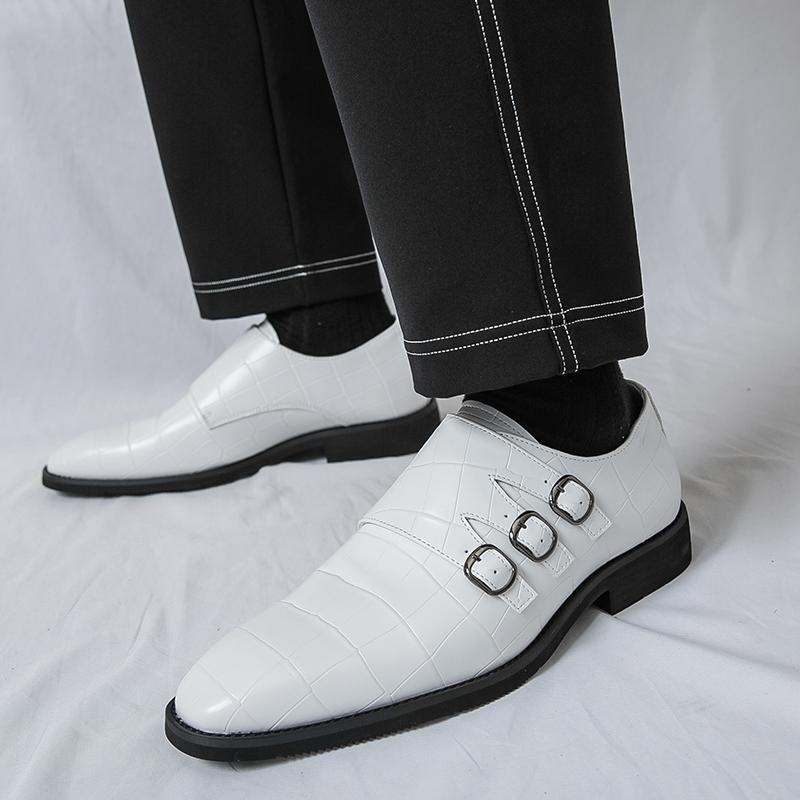 New Britain Fashion Pointed Belt Buckle All Match Shoes For Men Casual Monk Strap Loafers Formal Dress Footwear