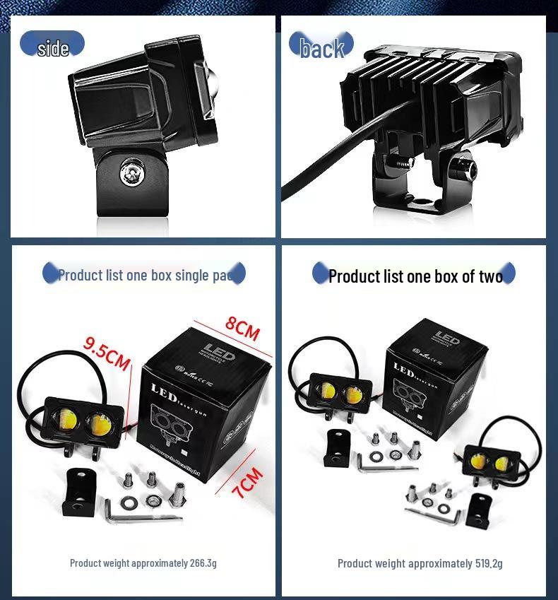 Waterproof Dual-Eye LED Motorcycle Spotlight: Ultra-Bright White & Yellow Light, 9-80V.