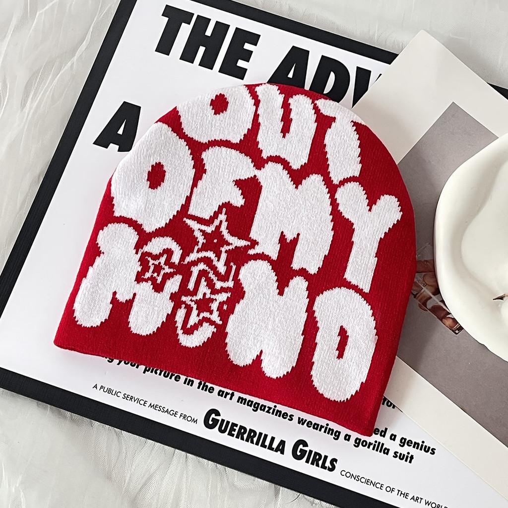 Urban Style Knit Beanie Featuring Letter Design For Fall And Winter Comfort Red