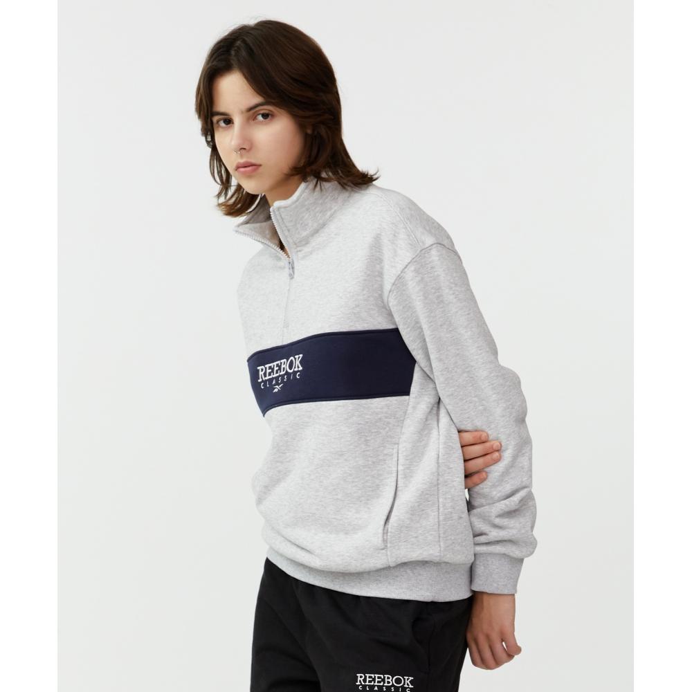 Reebok Legacy Half Zip Up Sweatshirt   Light Gray