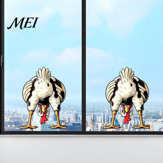 Retro Hand Painted Sticker Funny Chicken Static Window Cling, Upside Down Rooster Glass Sticker, Cling for Waterproof Non-adhesive Decal Living