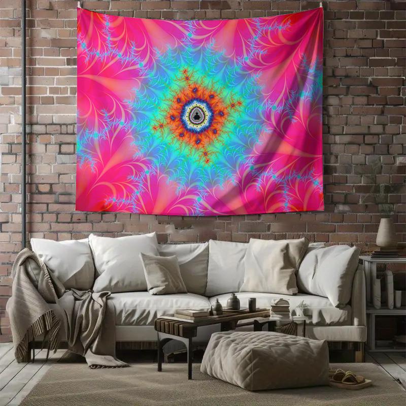 Vibrant Pink Blue Fractal Mandala Psychedelic Art Wall Tapestry Machine Washable All Season Decor Print Home Elevate Your Space