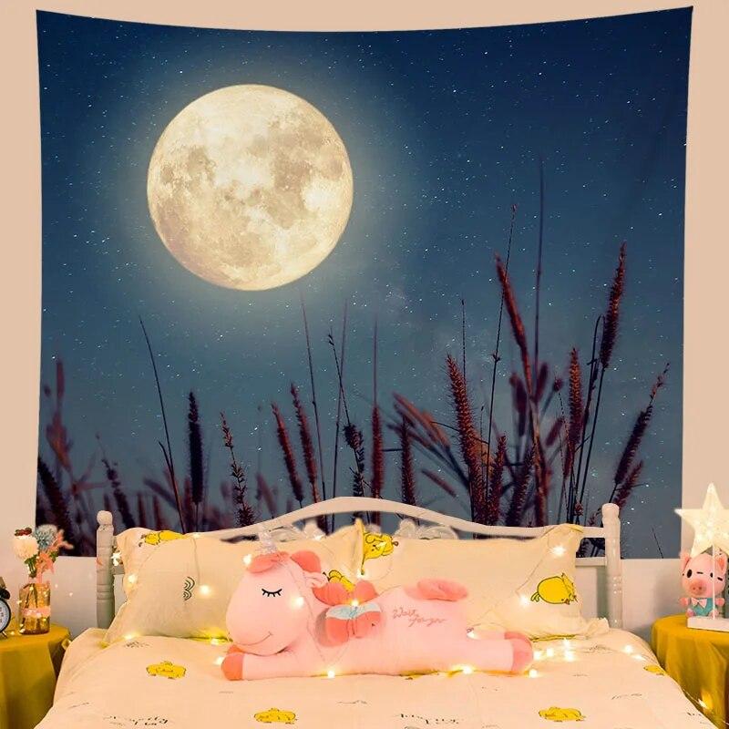 Tapestry Flower Moon Night Home Aesthetics Living Room Wall Decoration Hanging Background Cloth