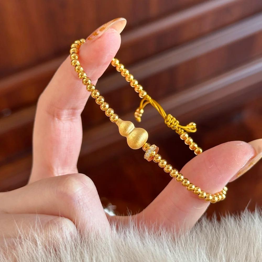Elegant Chinese Gourd Bracelet Handcrafted Beaded Rope Pull Adjustable Luminous Bracelet for Women