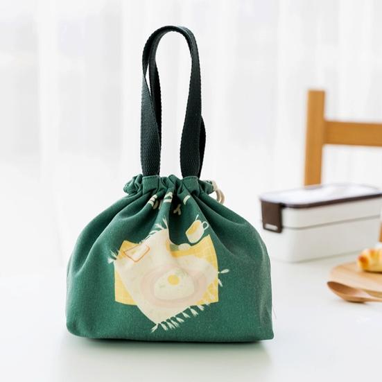 Portable Japanese Style Canvas Large Capacity Thick Lunch Pouch Bento Tote Bag