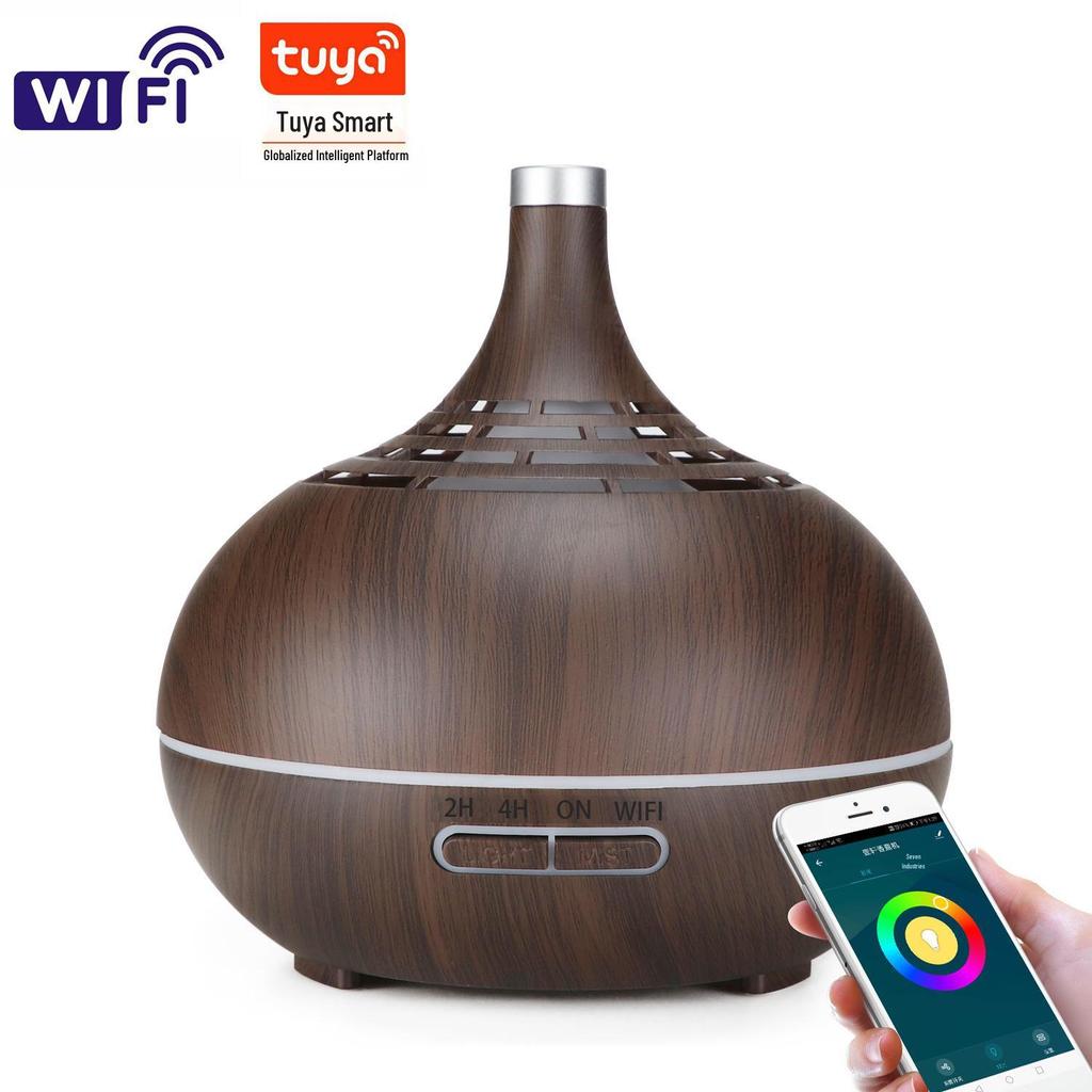 WiFi Wood Grain Aroma Diffuser, 400ML Air Atomizing Humidifier
