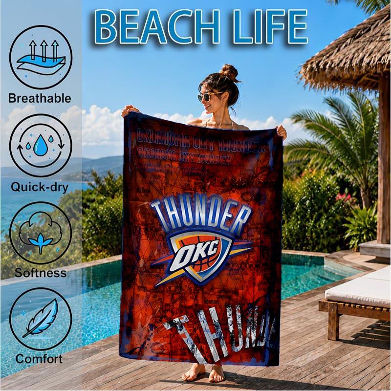 Thunder Basketball Team Beach Towel, Microfiber Beach Towel, Perfect For Pool, Beach, Travel, Home Decor Beach Party Fan gifts