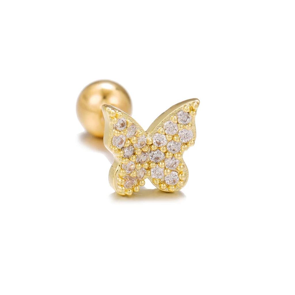 New Stainless Steel Zircon Cloud Moon Stud Earrings For Women Helix Tragus Cartilage Star Butterfly Earring Piercing Jewelry 1pc