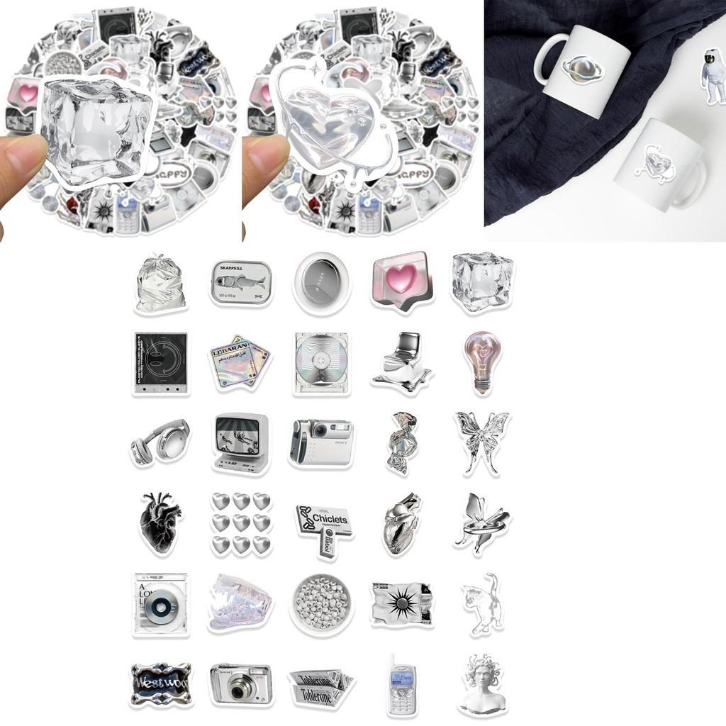 Premium Silver Sulfate Sticker 66 Pieces Of High-quality Pvc Waterproof Decals For Diy Guitar Phone Skateboard And Bicycle Adhesive And Stylish
