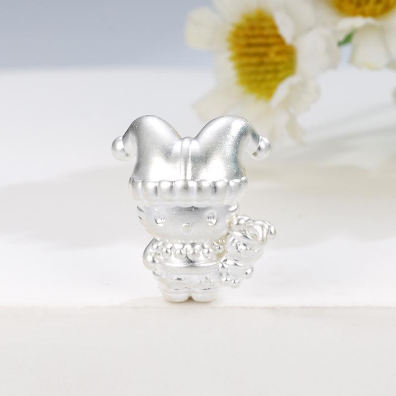 Sterling Silver 999 Hello Kitty Clown Handmade Lucky Charm Beads Jewelry Accessories