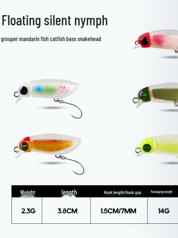 2.3g Sessiz Yüzen Mikro Minnow Böcek Yemliği, Parlayan Nimf Olta Yemi