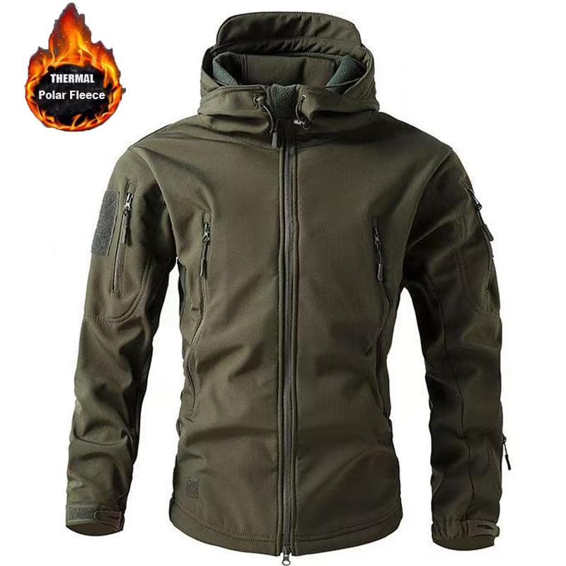 Men's Winter Autumn Warm Softshell Fleece Hood Cargo Jackets Camping Hiking Climbing Hunting Fishing Outdoor Windproof M-5XL