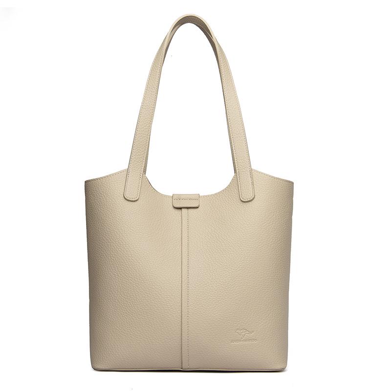 Women's Soft Leather Tote Bag - Stylish Simple Solid Color, Large Capacity, Single Shoulder for Work and Commute.