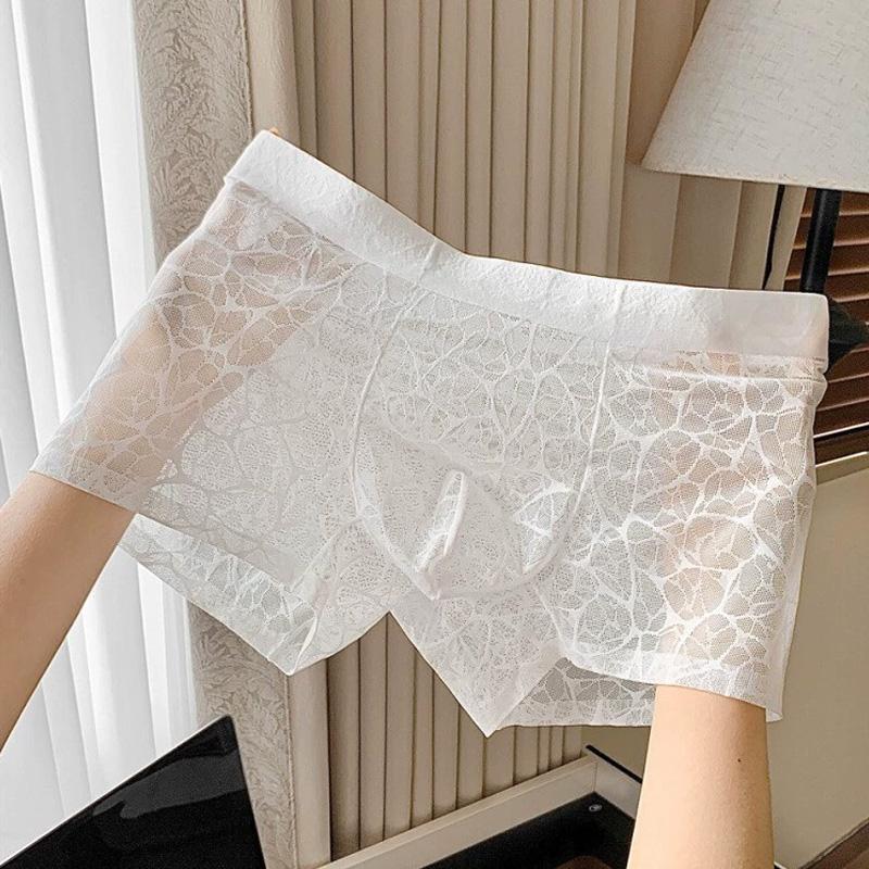 1PC Ice Silk Quick Dry Men Boxer Briefs Breathable Shorts Boxers Fashion Underpants Lace Jacquard