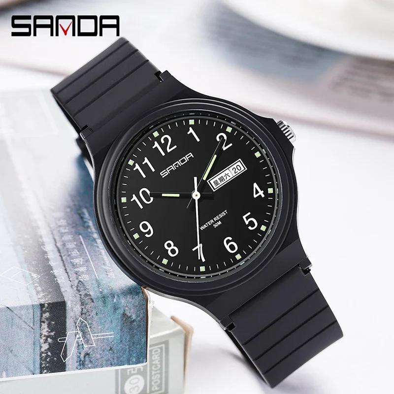 SANDA 6060 Clock Reloj Top Brand Calenda Quartz Watch Minimalism Style Ladies Wristwatch Simple Black White Waterproof Watch