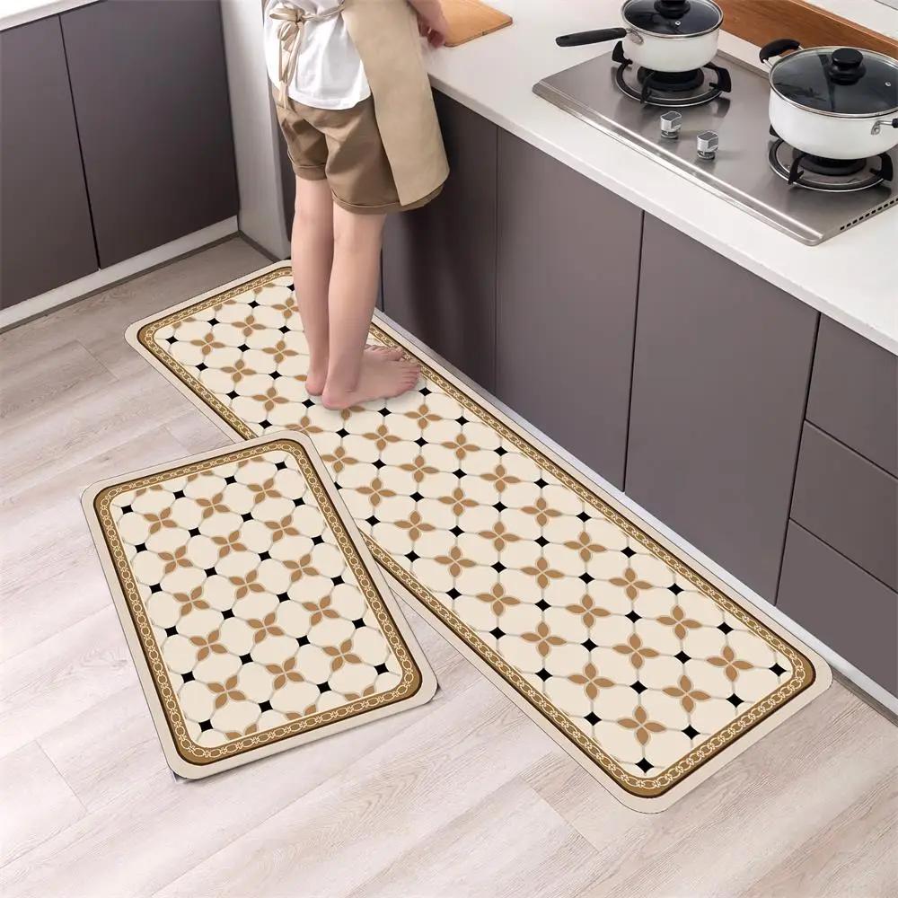 Black White Moroccan Pattern Kitchen Mat Non-Slip Machine Washable Rug Set for Home Decor Anti-Fatigue Floor Mats