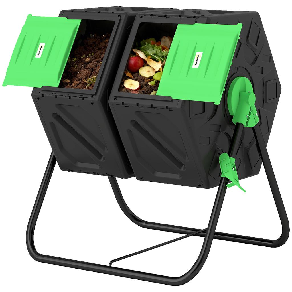Garden Compost Bin, 130 L Capacity, 67 X 60 X 77 Cm, Black, Steel and PP Construction