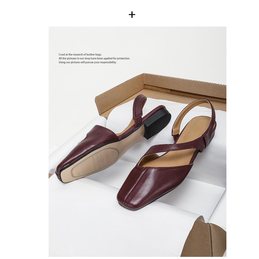 Sheepskin Version~ Spot French Square Head One-word with Bag Head Sandals Women's Summer Empty Trip Belt Women's Shoes Flat Single Shoes