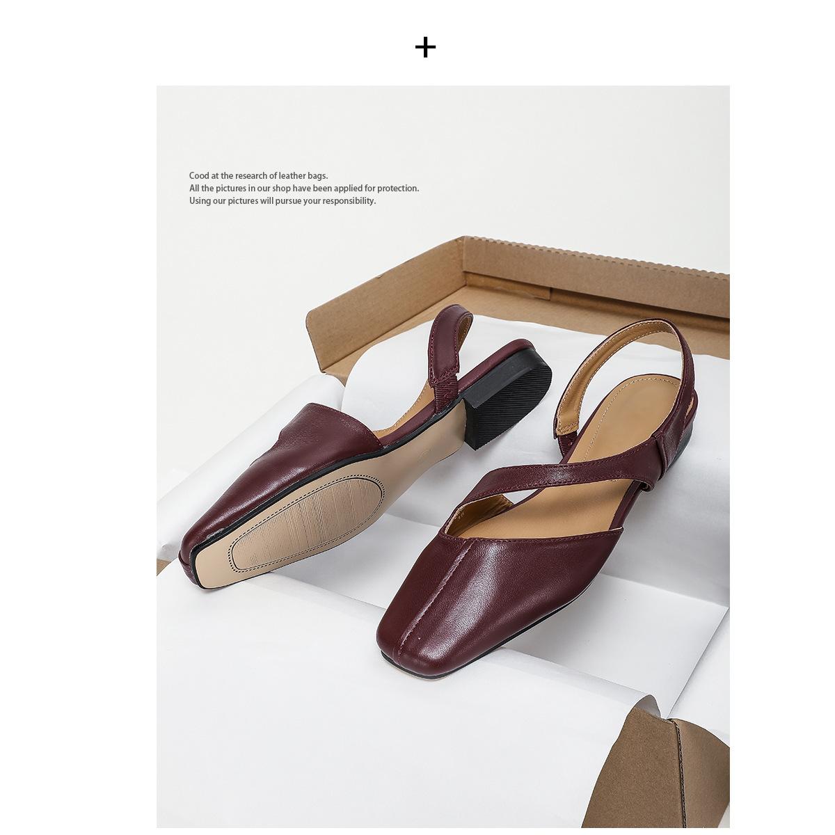 

Sheepskin version~ Spot French square head one-word with bag head sandals women s summer empty trip belt women s shoes flat single shoes 40 бордовый