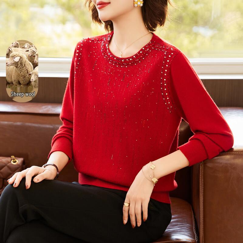 

Жіночий в язаний светр з 100% вовни з стразами на осінь/зиму 2XL