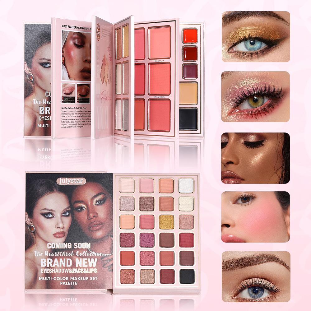 Julystar The Heartthrob Collection Multi-Color Makeup Palette Set Eyeshadow Blusher Highlighter Lip Cream Foldable Book Cosmetic Kit Gift Box