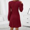 Herbst Winter Geripptes Strickkleid V-Ausschnitt Langarm Minikleid Einfarbig Dickes warmes A-Linien-Kleid Streetwear