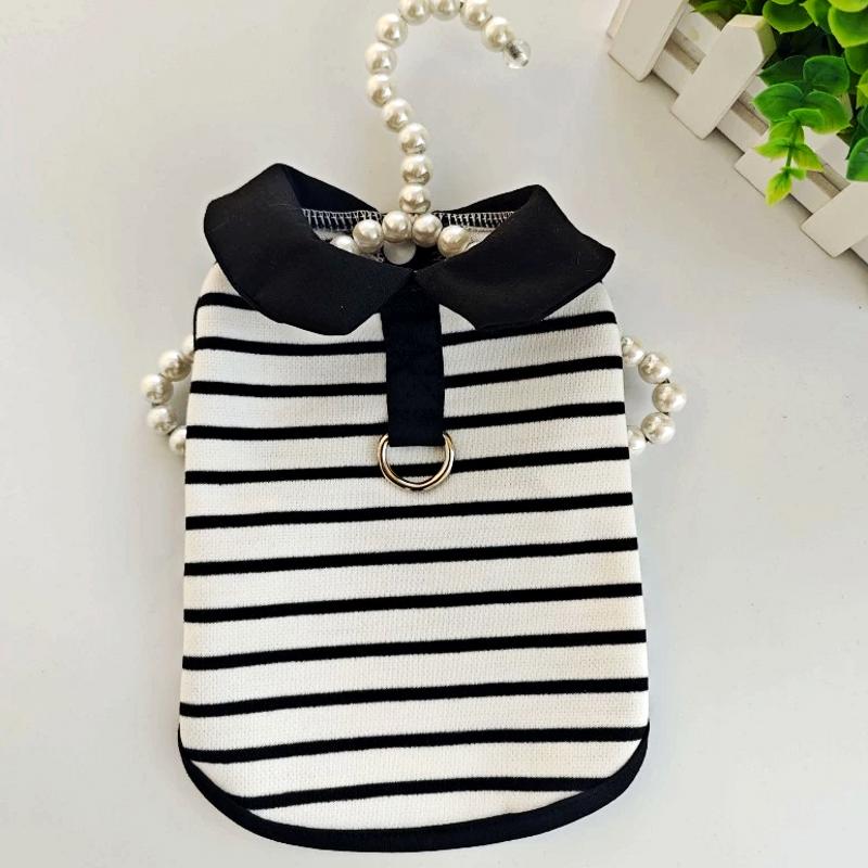 Striped Dog Vest Pet Dog Dress Dog Clothes for Small Dogs Chihuahua Bichon French Bulldog Bow Dog T Shirt Puppy Skirt
