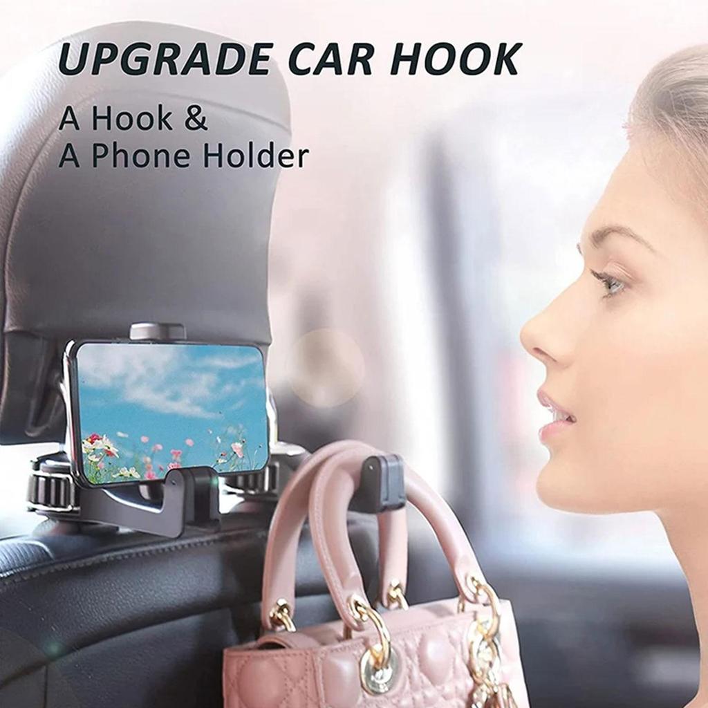 1pc Universal Car Headrest Hidden Hook with Mobile Phone Holder - Durable PVC Material, 2-in-1 Design for Wallets, Bags, and Phone Storage