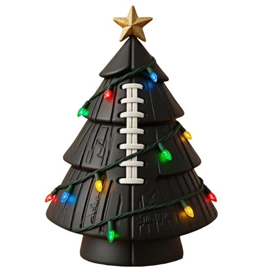 Sports Ball Inspired Christmas Tree Figurine Handcrafted Faux Leather Tree Shaped Tabletop Decoration with Golden Star Topper for Holiday Home Decor