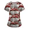 Women's Fashion Printed Short Sleeve V Neck Pattern Tops Pocket Working T-shirts