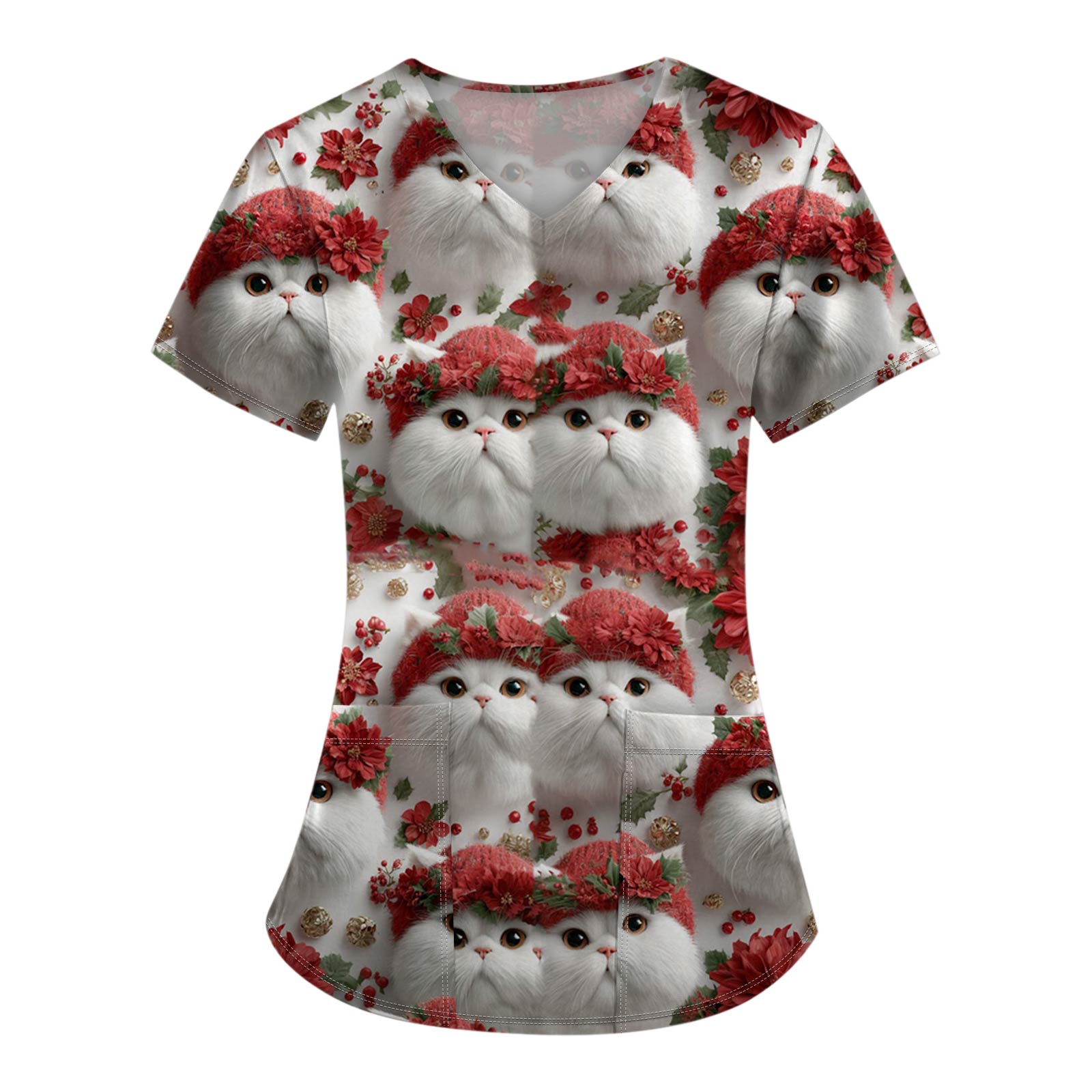 

Женские модные топы с короткими рукавами и V-образным вырезом с принтом, рабочие футболки с карманами XXXXXL красный