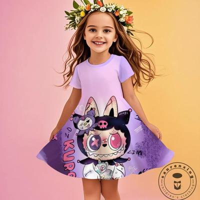 Kuromi Neues Sommer Mädchenkleid Labubu 3D Gedruckt Modisch Cartoon Niedlich Prinzessin Mädchen Kleidung Rock Party Labubu