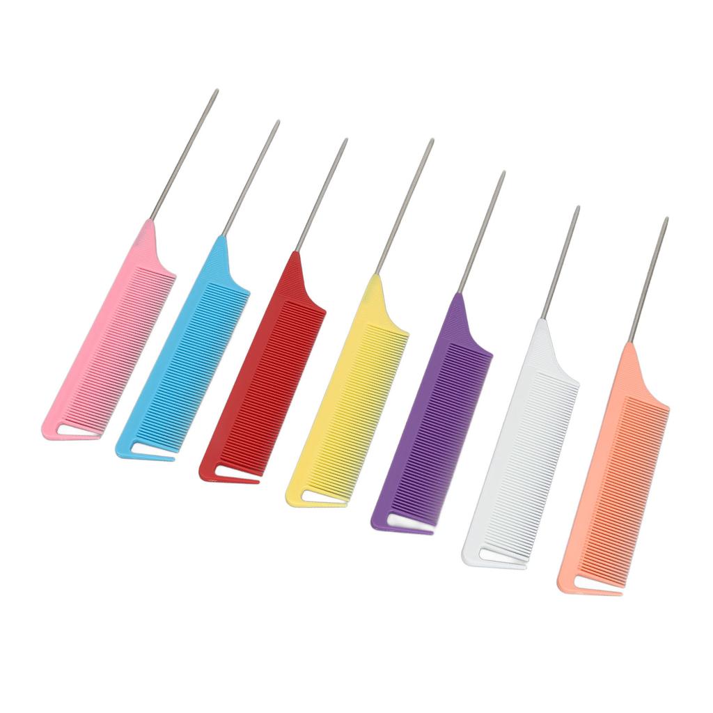 7 Colors Rat Tail Comb Set Fine Tooth Hairdressing Stainless Steel Pintail Heat Resistant Tail Parting Comb