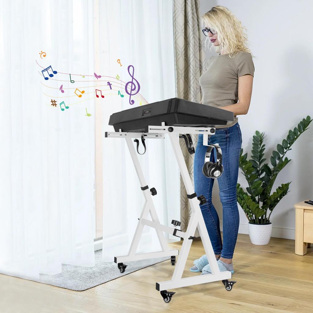 Rxakudedo Keyboard Stand Casters Keyboard Stand Z Shape Adjustable with Slide Rail Easy To Operate (White)